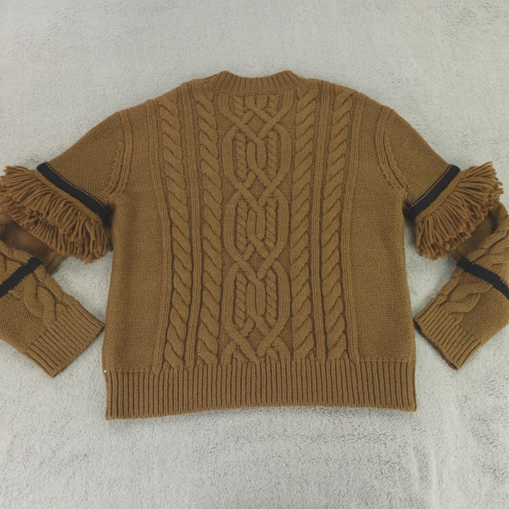 Pearl Lela Rose Sweater Brown Cable Knit Fringe Detail Wool Blend - Picture 2 of 11
